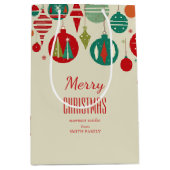 メリークリスマスのレトロなミッドセンチュリーボーシンプルブル ミディアムペーパーバッグ (正面)