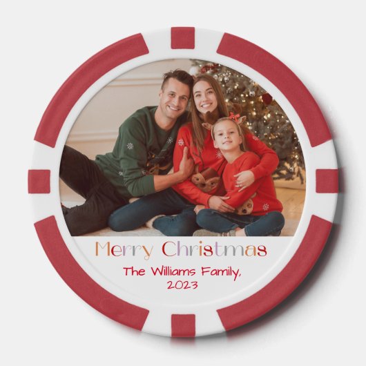 メリークリスマスのレトロな書道休暇の写真 ポーカーチップ (正面)