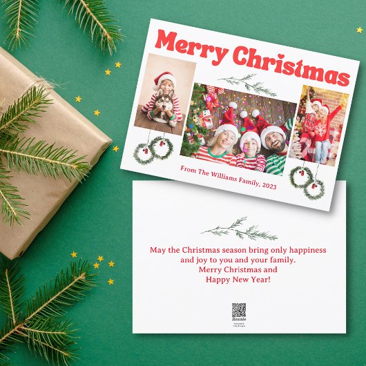 メリークリスマスのレトロな赤い書道写真3枚 シーズンカード