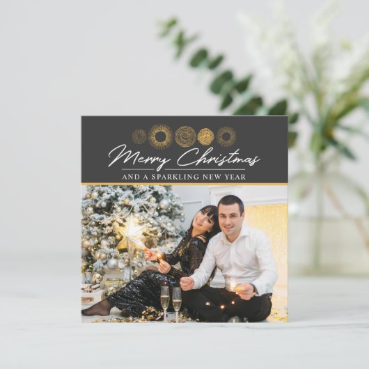 メリークリスマスのレトロの金ゴールドの破烈の写真の挨拶 シーズンカード (スタンド正面)