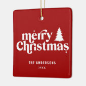 メリークリスマスのレトロフォント写真の休日 セラミックオーナメント (左)