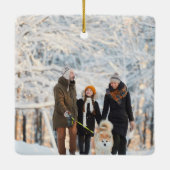 メリークリスマスのレトロフォント写真の休日 セラミックオーナメント (裏面)