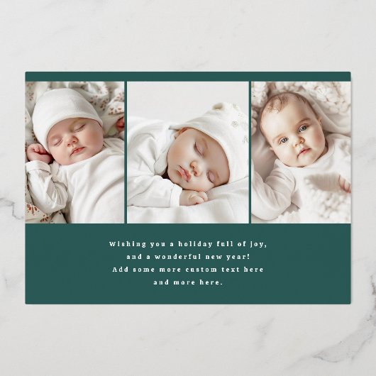 メリークリスマスのレトロフォント松の緑の写真 箔シーズンカード (裏面)