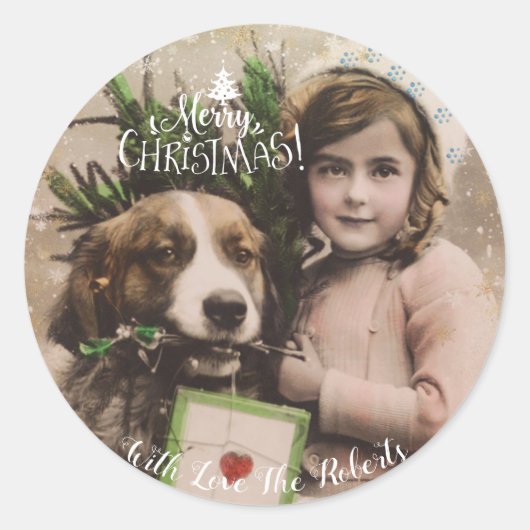 メリークリスマスのヴィンテージのクリスマスのプレゼントのラベル ラウンドシール (正面)
