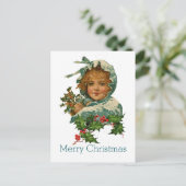 メリークリスマスのヴィンテージのビクトリアンなヒイラギの女の子 シーズンポストカード (スタンド正面)