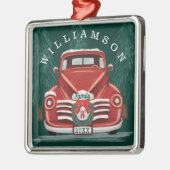 メリークリスマスのヴィンテージの赤いトラックのクリスマスツリー メタルオーナメント (左)