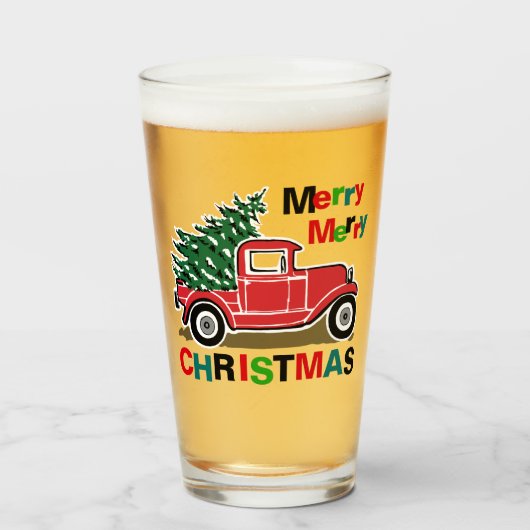 メリークリスマスのヴィンテージの赤のトラック タンブラーグラス (ドリンク正面)