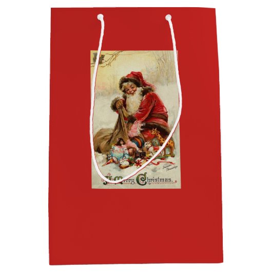 メリークリスマスのヴィンテージサンタ ミディアムペーパーバッグ (正面)