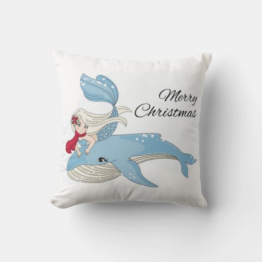 メリークリスマスの人魚とクジラ クッション (正面)