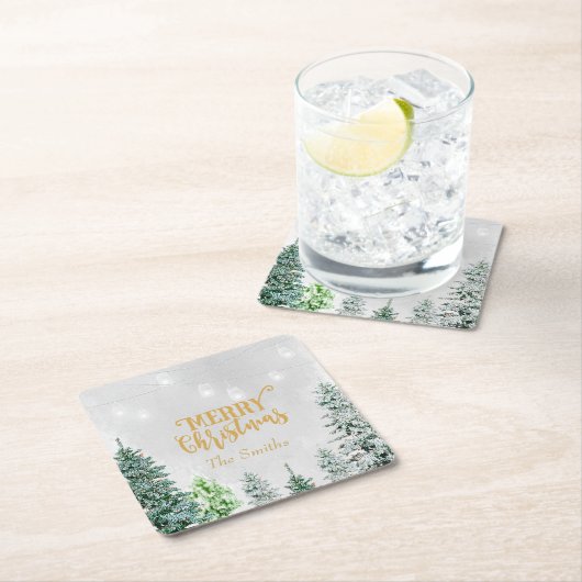 メリークリスマスの休日のコースターの雪の冬の木 スクエアペーパーコースター (インサイチュ)