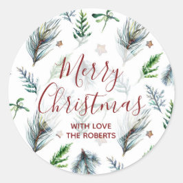 メリークリスマスの休日のステッカーラベル松クリスマス ラウンドシール