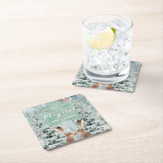 メリークリスマスの休日のノウサギの冬の木 スクエアペーパーコースター (インサイチュ)