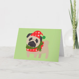 メリークリスマスの休日のパグ犬 シーズンカード