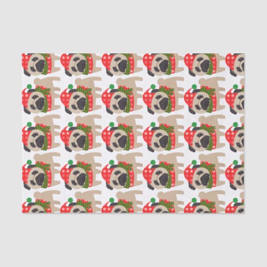 メリークリスマスの休日のパグ犬 薄葉紙 (正面)