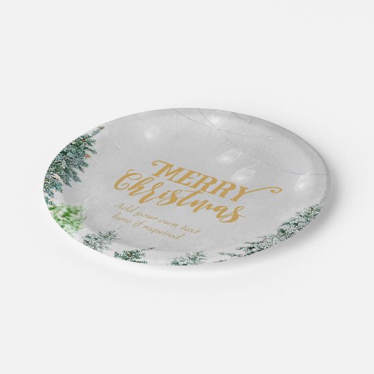 メリークリスマスの休日のプレートの雪の冬の木 ペーパープレート (アングル)