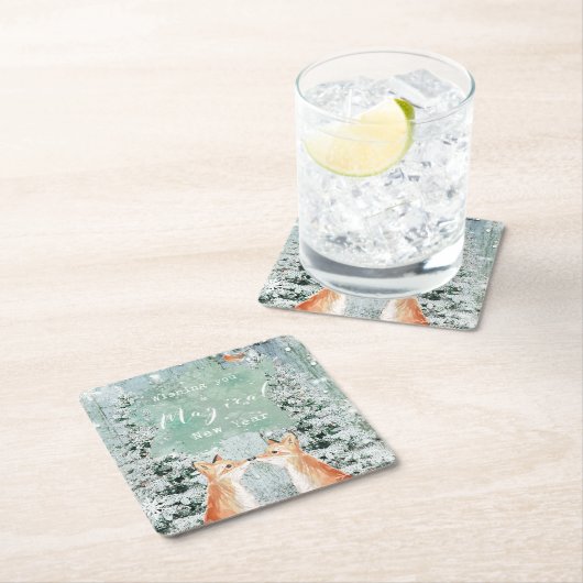 メリークリスマスの休日は冬の木を孤色に変色させます スクエアペーパーコースター (インサイチュ)