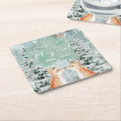 メリークリスマスの休日は冬の木を孤色に変色させます スクエアペーパーコースター (アングル)
