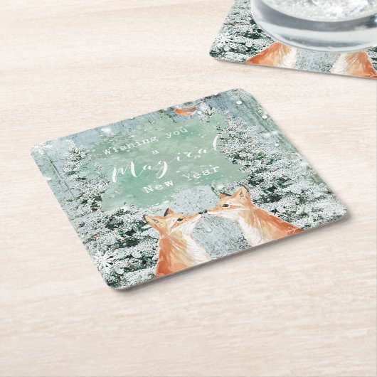 メリークリスマスの休日は冬の木を孤色に変色させます スクエアペーパーコースター (アングル)