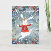 メリークリスマスの休日カード雪のかわいいバニー シーズンカード (正面)