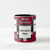 メリークリスマスの休日応援雪の結晶3写真 ツートーンマグカップ (中央)