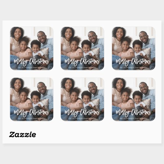 メリークリスマスの写真と年のタイポグラフィシール スクエアシール (シート)