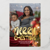 メリークリスマスの写真と文字 パーソナライズされた 箔シーズンカード (正面)