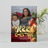 メリークリスマスの写真と文字 パーソナライズされた 箔シーズンカード (立ち正面)