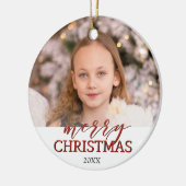 メリークリスマスの写真のオーナメント|の赤いぴかぴか光ること セラミックオーナメント (左)