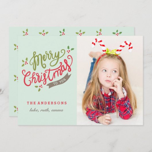 メリークリスマスの写真カード/愛らしく/かわいい シーズンカード (正面/裏面)