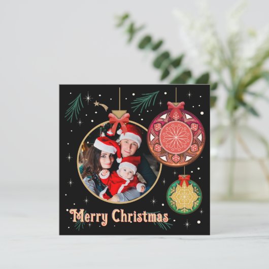 メリークリスマスの写真家族の友達がパーソナライズ シーズンカード (スタンド正面)