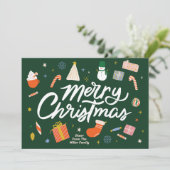 メリークリスマスの冬のアイコン図解入りの、写真付きの シーズンカード (スタンド正面)