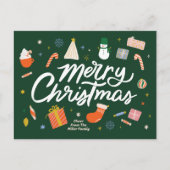 メリークリスマスの冬のアイコン図解入りの、写真付きの シーズンポストカード (正面)