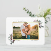 メリークリスマスの冬のフローラ縁ど金ゴールド写真 シーズンカード (スタンド正面)