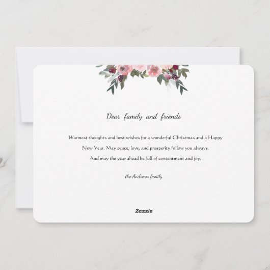 メリークリスマスの冬のフローラ縁ど金ゴールド写真 シーズンカード (裏面)