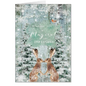 メリークリスマスの冬の雪のノウサギカード (正面)