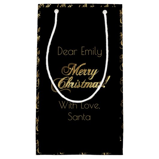 メリークリスマスの原稿のエレガントなフェイクな金ゴールドホイル スモールペーパーバッグ (正面)