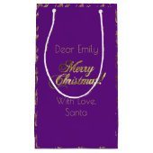 メリークリスマスの原稿のフェイクな金ゴールドホイルの紫色 スモールペーパーバッグ (正面)