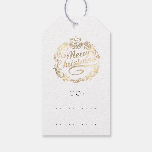 メリークリスマスの名前にリース王室のブルー金ゴールド ギフトタグ (裏面)
