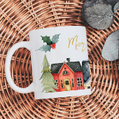 メリークリスマスの名前を持つホリデーハウス ジャンボコーヒーマグカップ