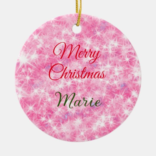 メリークリスマスの名前を追加レッドスパークルグリッターholiid セラミックオーナメント (正面)