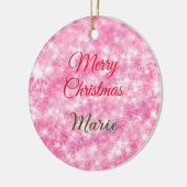 メリークリスマスの名前を追加レッドスパークルグリッターholiid セラミックオーナメント (左)