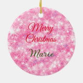 メリークリスマスの名前を追加レッドスパークルグリッターholiid セラミックオーナメント (裏面)