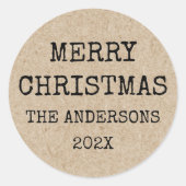 メリークリスマスの名前タイプライターKraftルック ラウンドシール (正面)