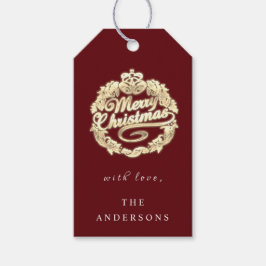 メリークリスマスの名前リースバーグンディ ギフトタグ