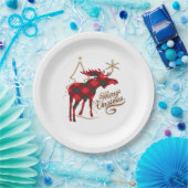 メリークリスマスの国スタイルの赤い格子縞のアメリカヘラジカ ペーパープレート (パーティー)