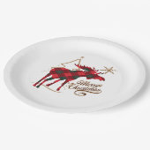 メリークリスマスの国スタイルの赤い格子縞のアメリカヘラジカ ペーパープレート (アングル)