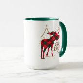 メリークリスマスの国スタイルの赤い格子縞のアメリカヘラジカ マグカップ (正面右)