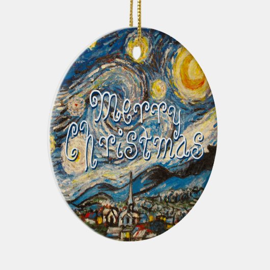 メリークリスマスの塗り直された星明かりの夜ゴッホ セラミックオーナメント (右)