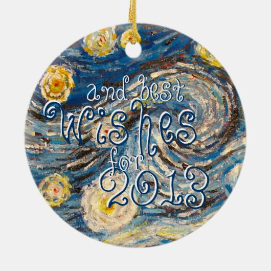 メリークリスマスの塗り直された星明かりの夜ゴッホ セラミックオーナメント (裏面)