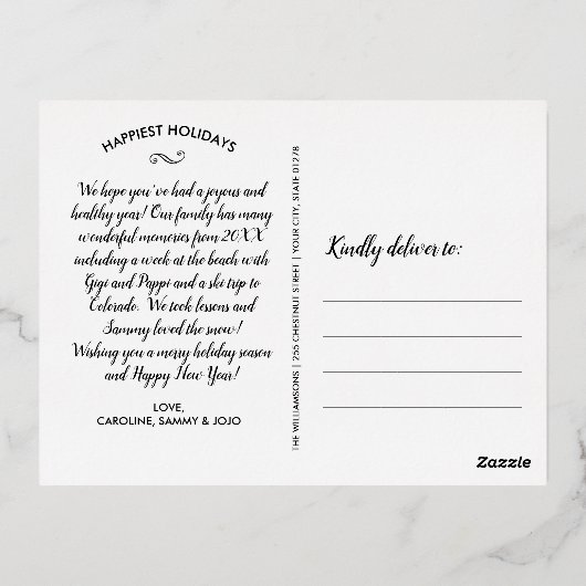 メリークリスマスの大きな写真クリスマスレター金ゴールド 箔シーズンポストカード (裏面)